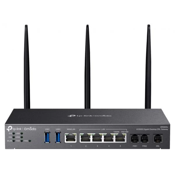 TP-Link -Omada 4G+ Cat6 Gigabit Rackmount DSL Gateway, 1 Gigabit SFP/RJ45 WAN/LAN Combo Port, 4 Gigabit LAN Ports, 1 DSL Port, 2FXS Ports ,1 USB 3.0 Port, 2 Nano SIM slots (4G+ Cat6), VDSL Prof [DR3220v-4G]