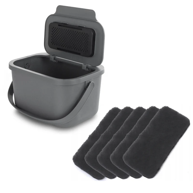 Contenitore per rifiuti organici, capacità 4,5 litri, grigio, Mini Bini + 5 filtri al carbone Practic