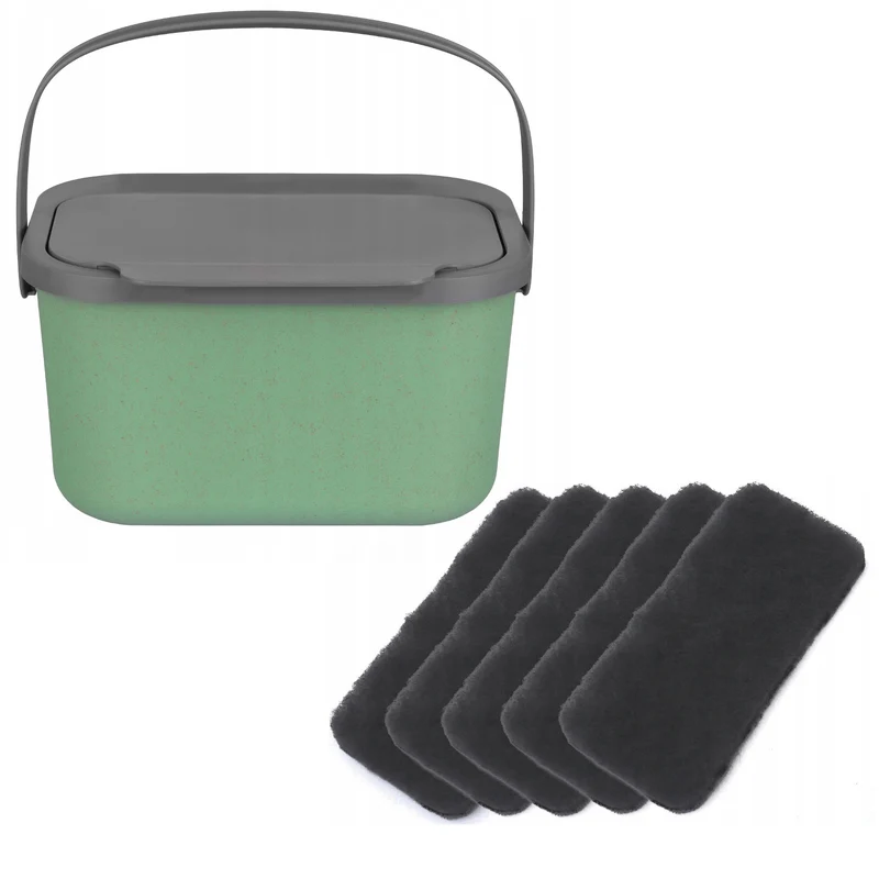 Contenitore per rifiuti organici, capacità 4,5 litri, verde con coperchio grigio, Mini Bini + 5 filtri al carbone Practic