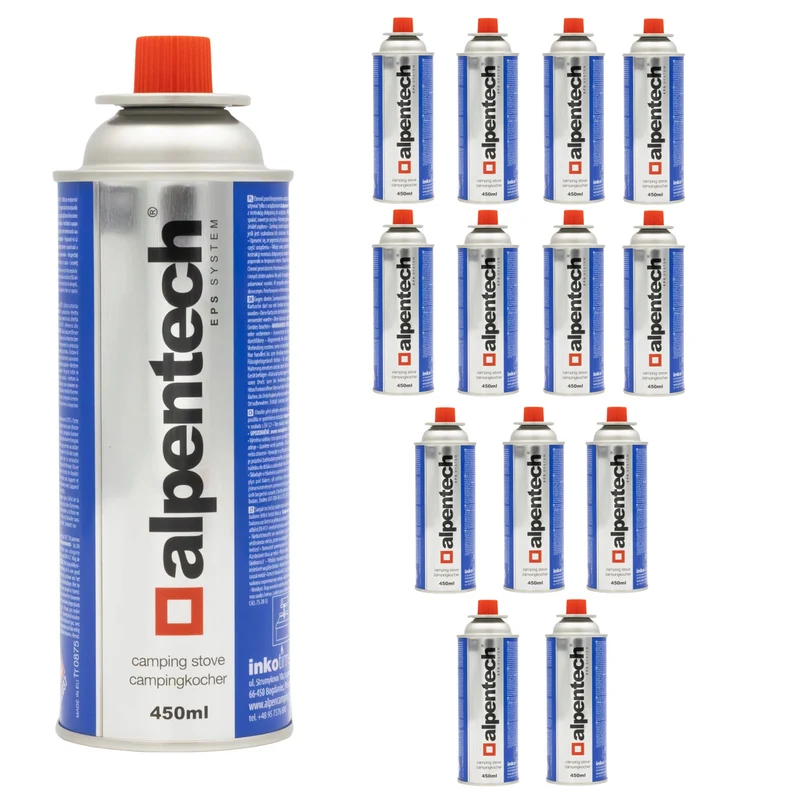 Bombola di gas Alpentech da 433 ml, conforme alla norma EN 417, isobutano, sistema EPS, IK301, 14 pezzi