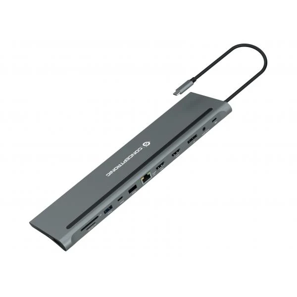 Conceptronic 12-in-1 USB 3.2 Gen 1 Docking Station - MST - Triple 4K Display - 100W USB PD - HDMI x 2 - DisplayPort - GbE LAN - USB-A 3.0 x 2 [DONN17G]
