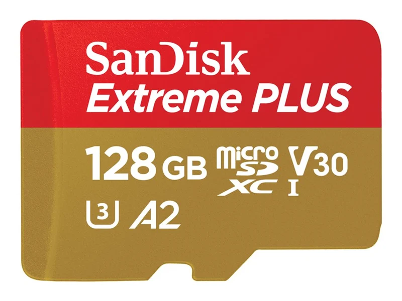 SanDisk Extreme PLUS - Scheda di memoria flash (adattatore da microSDXC a SD in dotazione) - 128 GB - A2 / Video Class V30 / UHS-I U3 / Class10 - UHS-I microSDXC