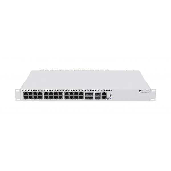 MikroTik, CloudRouterSwitch 326-4C+20G+2Q+RM with QCA9531 650MHz CPU, 128 MB RAM, 98DX8332 switch chip, 20 x 2.5G Eth ports, 4 x combo ports (10G RJ45 or SFP+), 2 x 40G QSFP+ cages, 1 x 100Mbit Eth p [CRS326-4C+20G+2Q+RM]