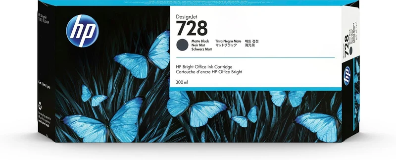 HP Cartuccia inchiostro nero opaco DesignJet 728, 300 ml [F9J68A]