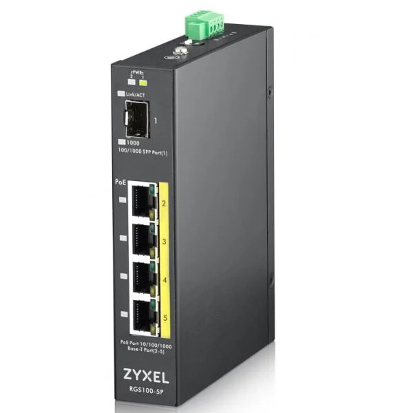 Zyxel RGS100-5P Non gestito L2 Gigabit Ethernet (10/100/1000) Supporto Power over Ethernet (PoE) Nero [RGS100-5P-ZZ0101F]
