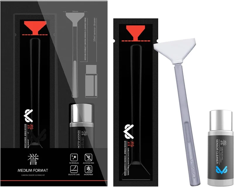 VSGO VS-S04E Kit pulizia sensore per mirrorless medio formato, 12 tamponi 34 mm + liquido 10mm