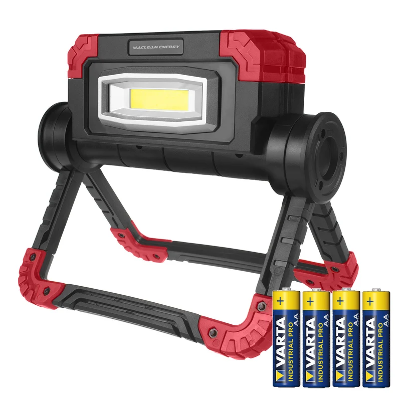 Lampada da lavoro Maclean LED COB, 300 lm, 3 modalità di illuminazione, temperatura colore 6500K, MCE439 + 4x batterie Varta Industrial AA