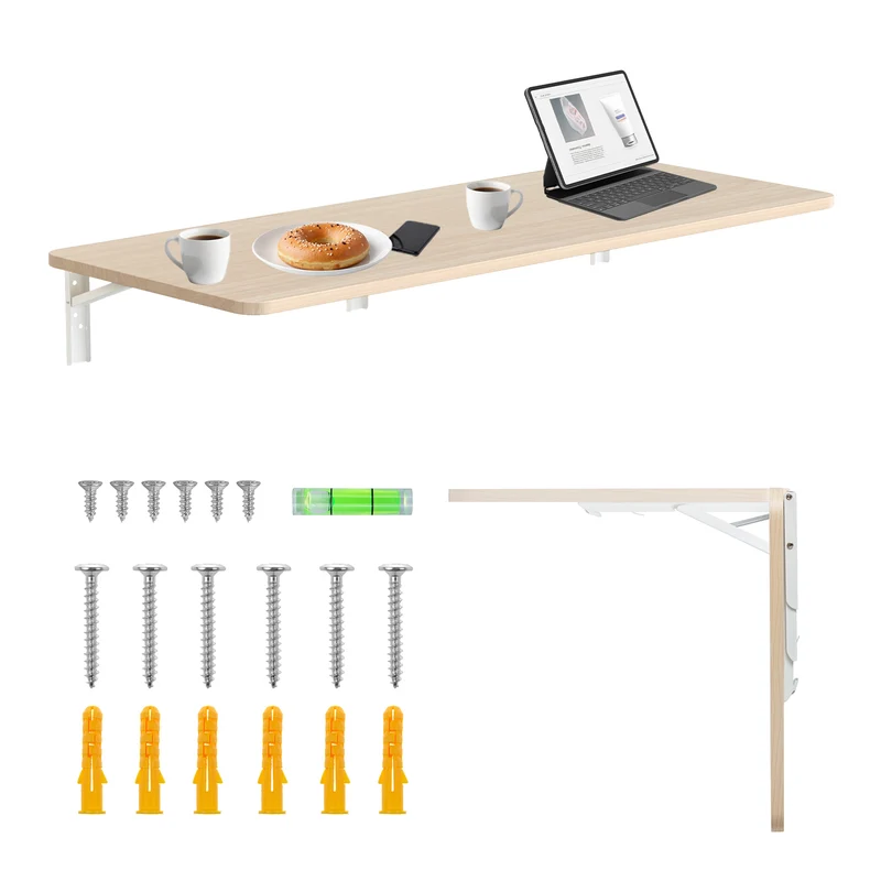 Maclean Scaffale pieghevole / piano d'appoggio, colore legno chiaro, 100x40cm, max. 50 kg, MC-128 WD