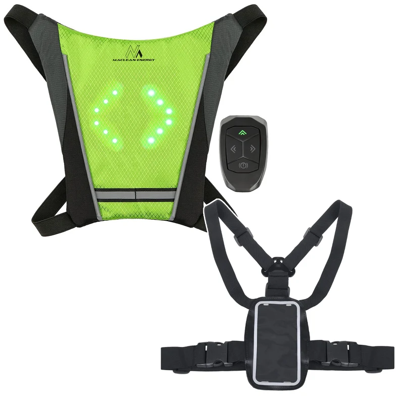 Zaino con segnalatore LED, con telecomando, impermeabile: telecomando IPx5, zaino IPX2 + bretelle sportive per telefono Maclean, universali, MC-446