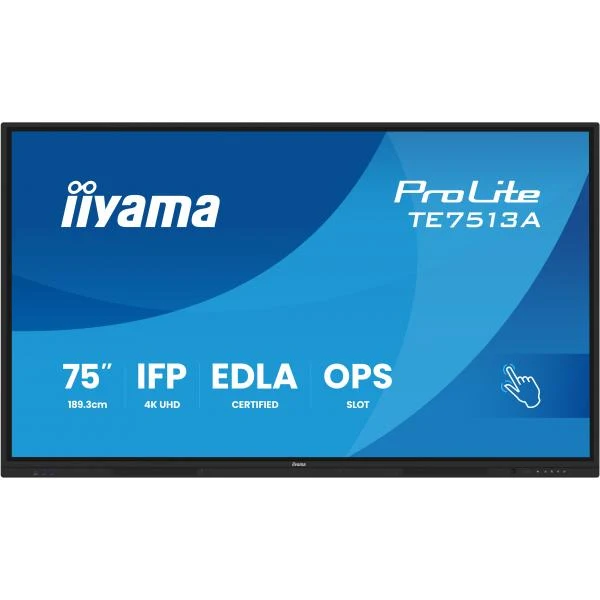 iiyama TE7513A-B3AG visualizzatore di messaggi Pannello piatto interattivo 190,5 cm (75") LCD Wi-Fi 500 cd/m 4K Ultra HD Nero Touch screen Processore integrato Android 24/7 [TE7513A-B3AG]