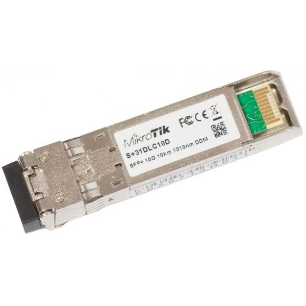 MikroTik, industrial-grade 10G SFP+ module designed for long-distance single-mode links up to 10 km. 1310 nm, dual-LC. [S+31DLC10D]