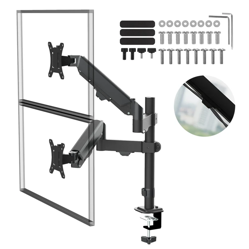 Supporto per 2 monitor Maclean, molla a gas, 17"-32", 2-10kg, nero, MC-136