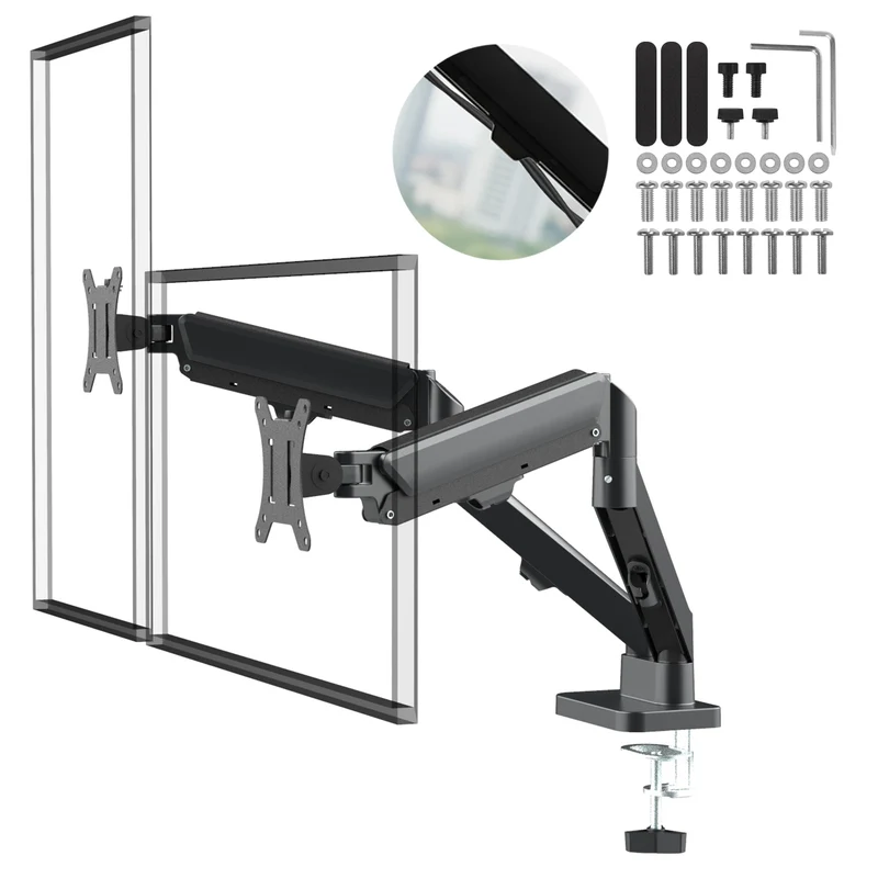 Supporto per 2 monitor Maclean, molla a gas, 17"-32", 2-10kg, nero, MC-134