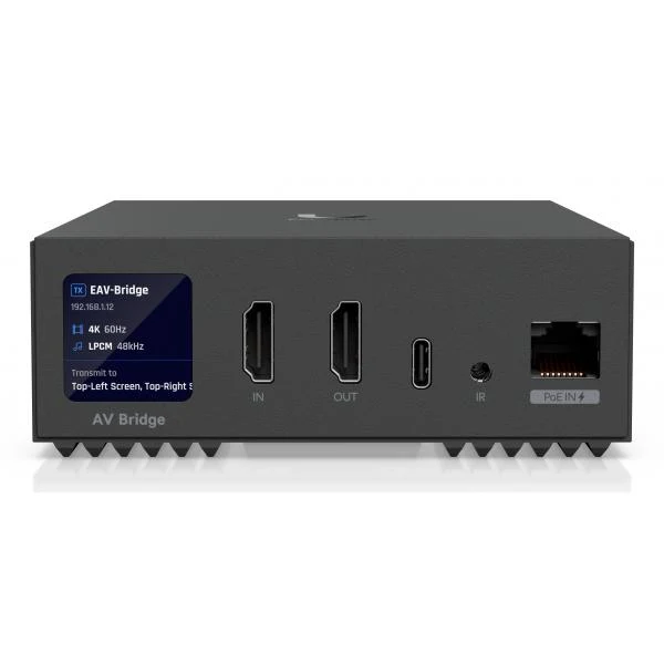 Ubiquiti - EAV-Bridge - transceiver AV-over-IP alimentato PoE+, progettato per collegare sorgenti e destinazioni audio/video professionali su rete. Supporta HDMI 2.0 fino a 4K60 e audio professionale [EAV-Bridge]