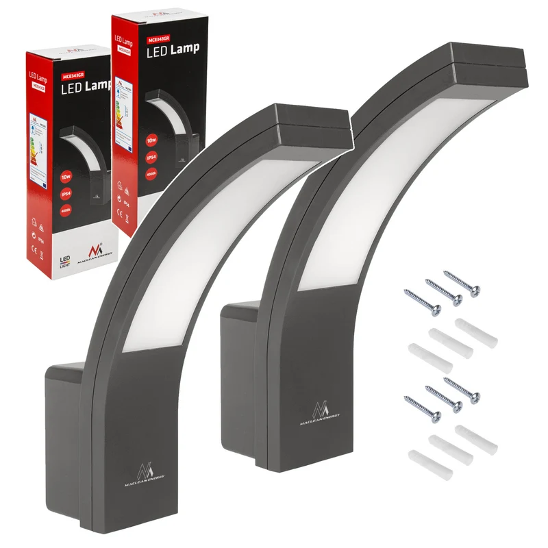 Lampada da facciata a LED Maclean, 800 lm, 10 W, luce bianco naturale (4000 K), colore grigio, MCE343 GR, 2 pezzi