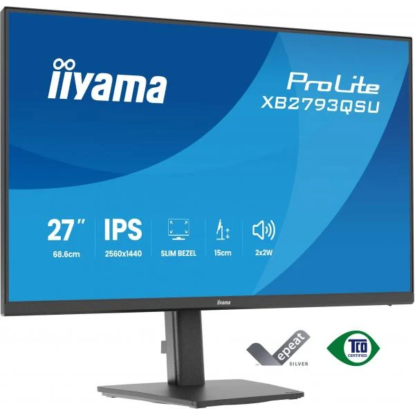iiyama ProLite XB2793QSU-B1 Monitor PC 68,6 cm (27") 2560 x 1440 Pixel Quad HD LED Nero [XB2793QSU-B1]