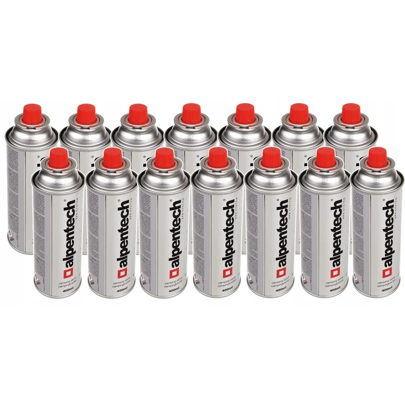 14x cartuccia di gas Alpentech 400ml, certificazione: Pi 0875, conforme a EN417, isobutano, campo di funzionamento da -10°c a + 40°c, IK300