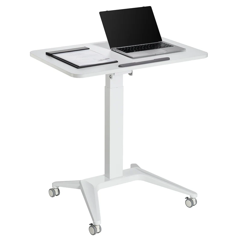 Scrivania mobile Maclean per laptop, bianca, regolazione pneumatica dell'altezza, 80x52cm, 8kg max, 109cm h, MC-453W