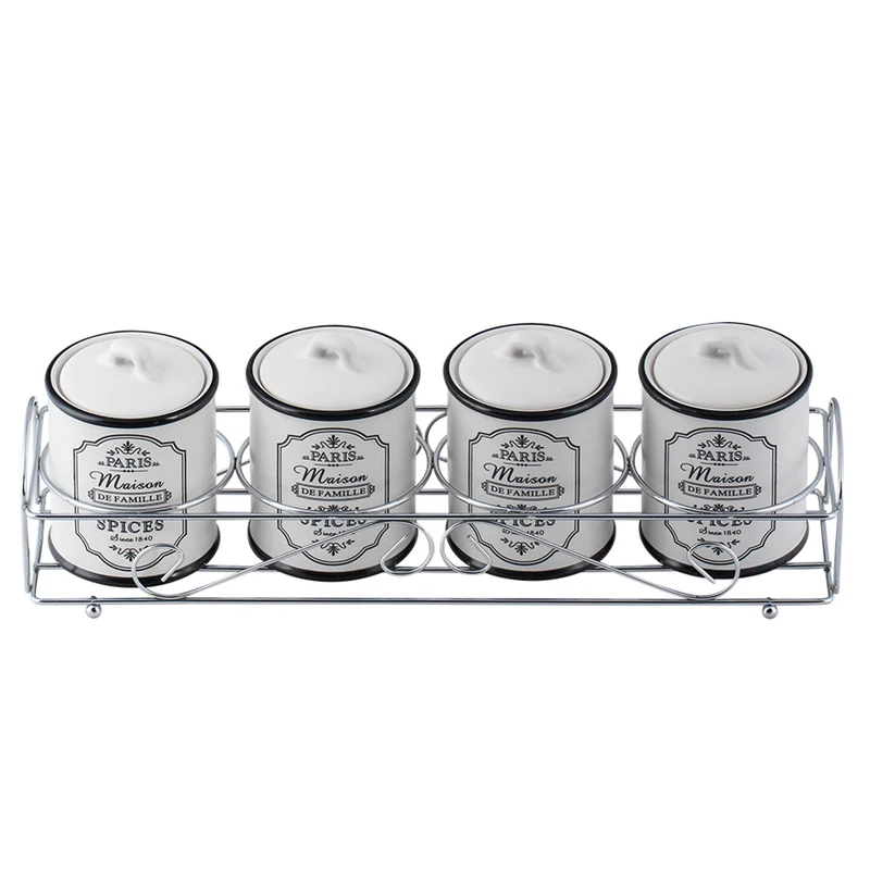 Maestro Paris Set 4 contenitori per spezie in ceramica e supporto