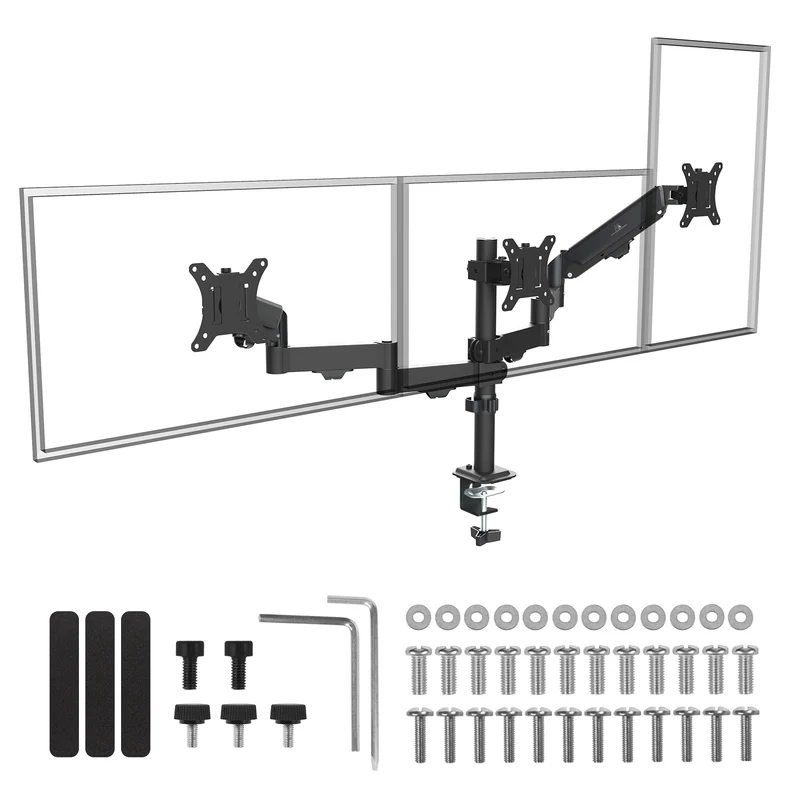 Supporto per 3 monitor Maclean, molla a gas, 17"-27", 2-8kg, nero, MC-137