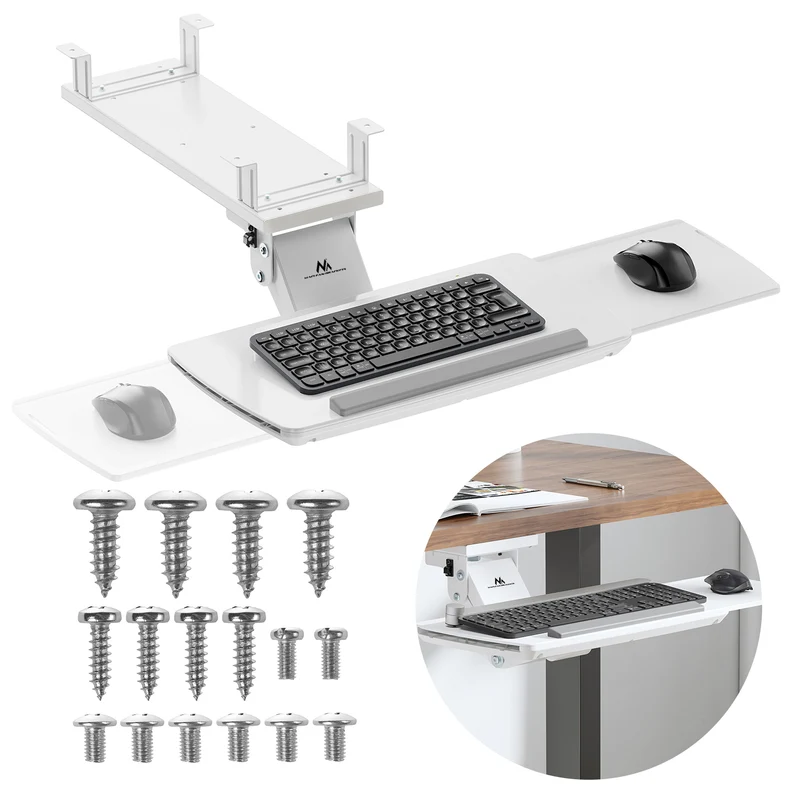 Supporto per tastiera sotto la scrivania Maclean, regolabile, max. 5 kg, bianco, MC56 W. 5 kg, bianco, MC-156 W