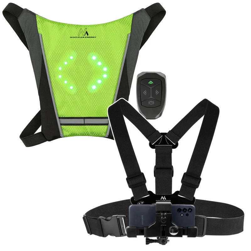 Zaino con segnalatore LED, telecomando, impermeabilità: telecomando IPx5, zaino IPX2 + bretelle sportive per telefono Maclean MC-445