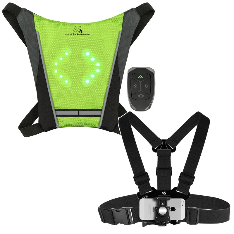 Zaino con segnalatore LED, telecomando, impermeabilità: telecomando IPx5, zaino IPX2 + bretelle sportive per telefono Maclean