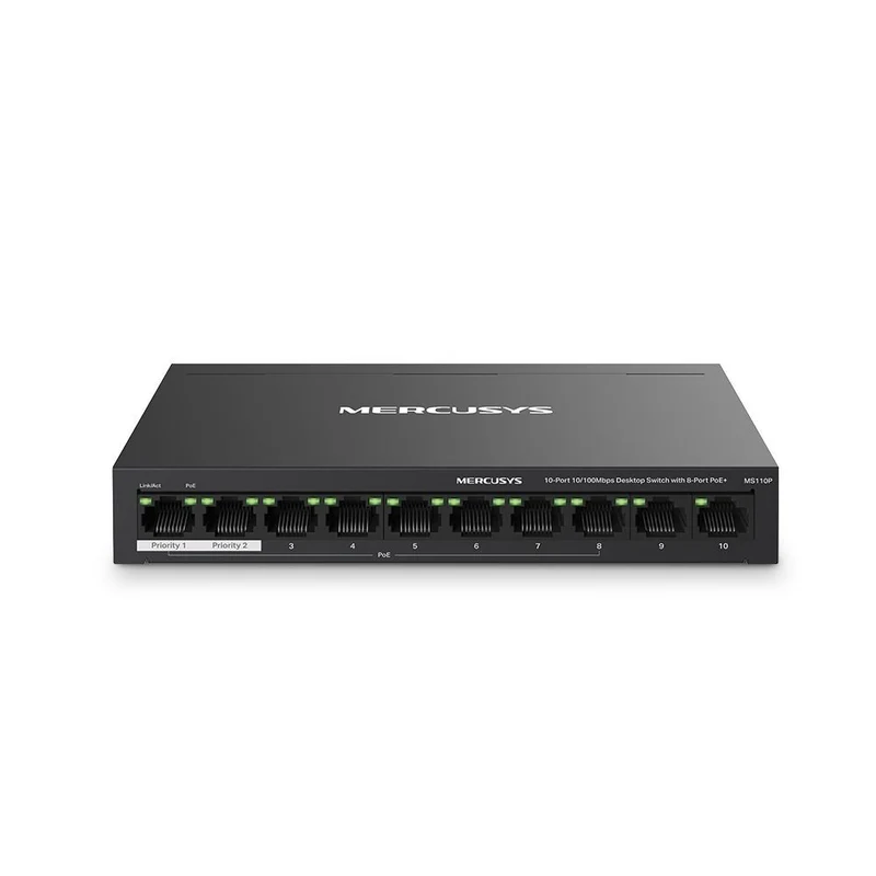 Mercusys MS110P switch di rete Gestito Fast Ethernet (10/100) Supporto Power over Ethernet (PoE) Nero [MS110P]