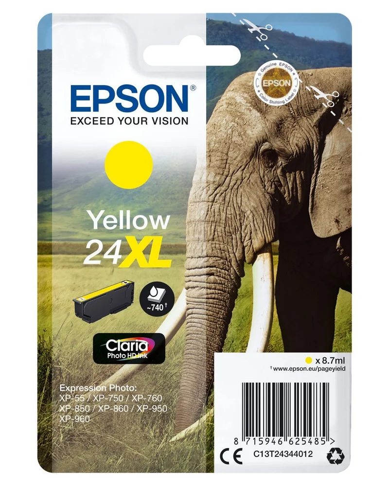 Epson Elephant Inchiostro giallo singolo Claria Photo HD Elefante 24XL [C13T24344012]