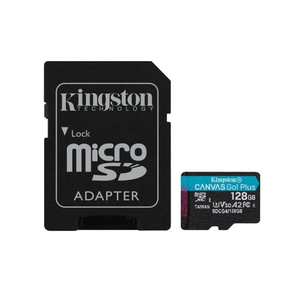 Kingston Technology Scheda microSDXC Canvas Go Plus Gen4 200MB/s A2 U3 V30 da 128 GB + adattatore [SDCG4/128GB]