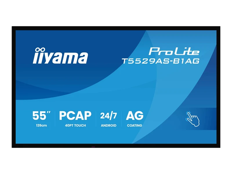 iiyama T5529AS-B1AG visualizzatore di messaggi Design chiosco 138,7 cm (54.6") LED Wi-Fi 450 cd/m 4K Ultra HD Nero Touch screen Processore integrato Android 24/7 [T5529AS-B1AG]