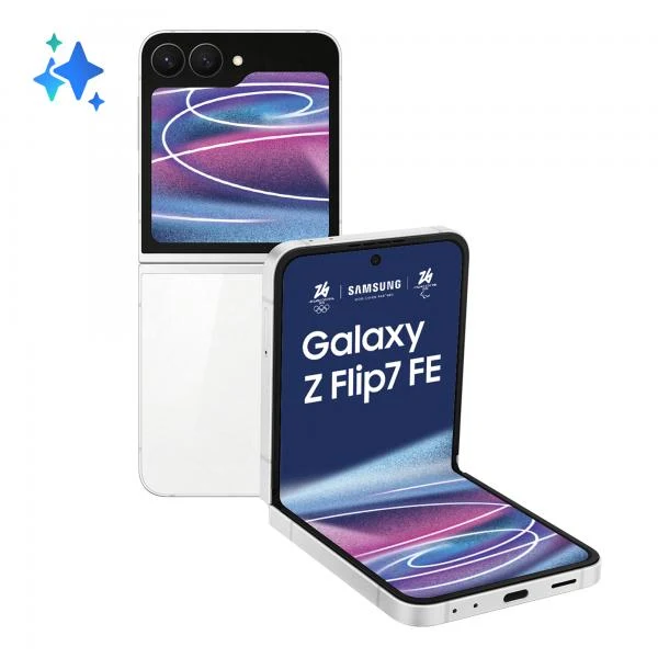 Samsung Galaxy Z Flip7 FE Smartphone AI, RAM 8GB, 256GB, Display 3,4" Super AMOLED/6,7" Dynamic AMOLED 2X, Fotocamera 50MP, White [SM-F761BZWHEUE]