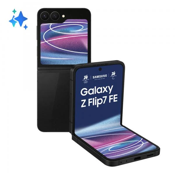 Samsung Galaxy Z Flip7 FE Smartphone AI, RAM 8GB, 128GB, Display 3,4" Super AMOLED/6,7" Dynamic AMOLED 2X, Fotocamera 50MP, Black [SM-F761BZKGEUE]