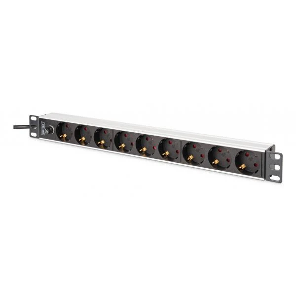 Digitus Socket Strip - 9 Way Outlet - Aluminum profile and back-up fuse - 2m - Supply Cable - IEC C14 Plug [DN-95437]