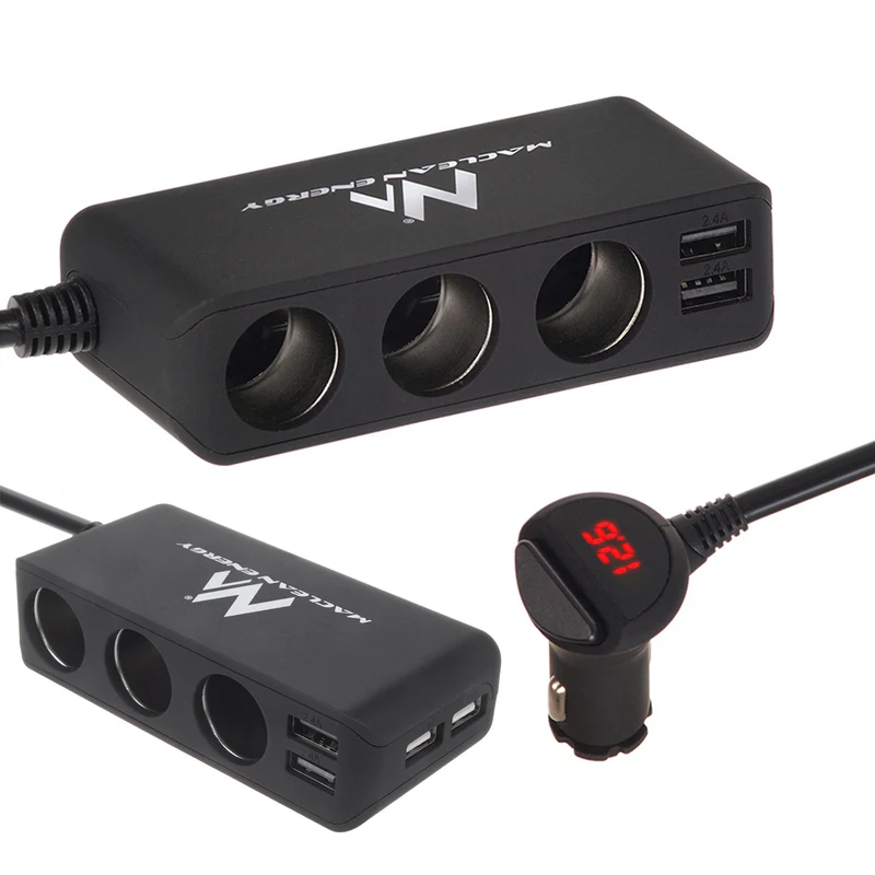 Maclean MCE117 Accendisigari e Adattatore Triple Uscita Doppio USB Adattatore Multipresa 2 porte laterali USB+ 2 porte frontali