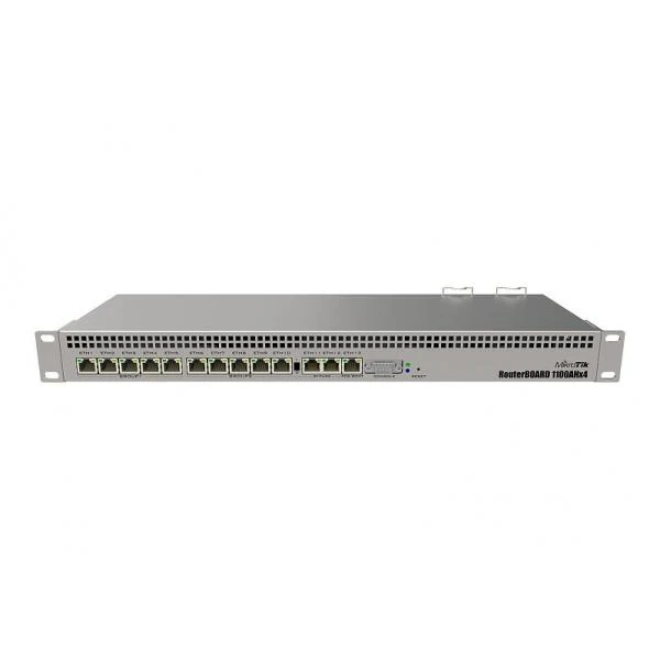 MikroTik, RB1100AHx4, RouterBOARD 1100x4 with Annapurna Alpine AL21400 Cortex A15 CPU (4, cores, 1.4GHz per core), 1GB RAM, 13xGbit LAN, RouterOS L6, 1U rackmount case, Dual PSU [RB1100x4]