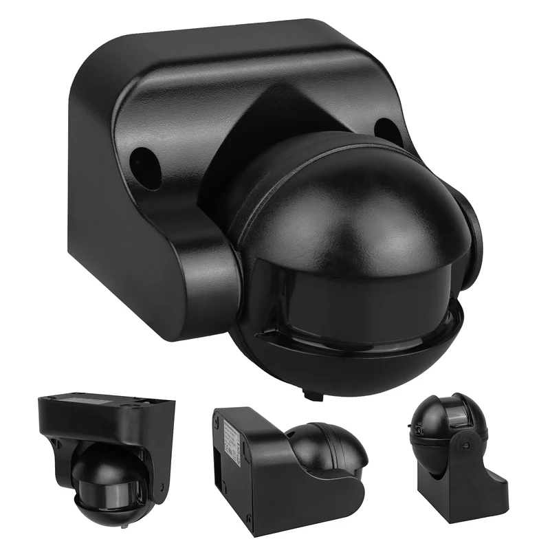 Sensore di movimento PIR Maclean, a infrarossi, IP44, nero con copertura nera, portata 12 m, carico massimo 300/1200 W, MCE358 B/B