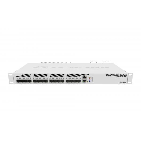 MikroTik, Cloud Router Switch 317, 1G, 16S+RM with 800MHz CPU, 1GB RAM, 1xGigabit LAN, 16xSFP+ cages, RouterOS L5 or SwitchOS (dual boot), passive cooling 1U rackmount enclosure, Dual redundant PSU [CRS317-1G-16S+RM]