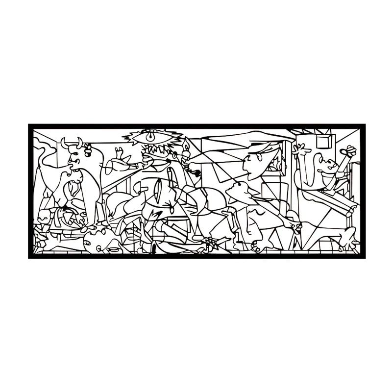 Quadro traforato, decorazione murale 3D, quadro 3D "Guernica di Pablo Picasso" 67x27cm Nero