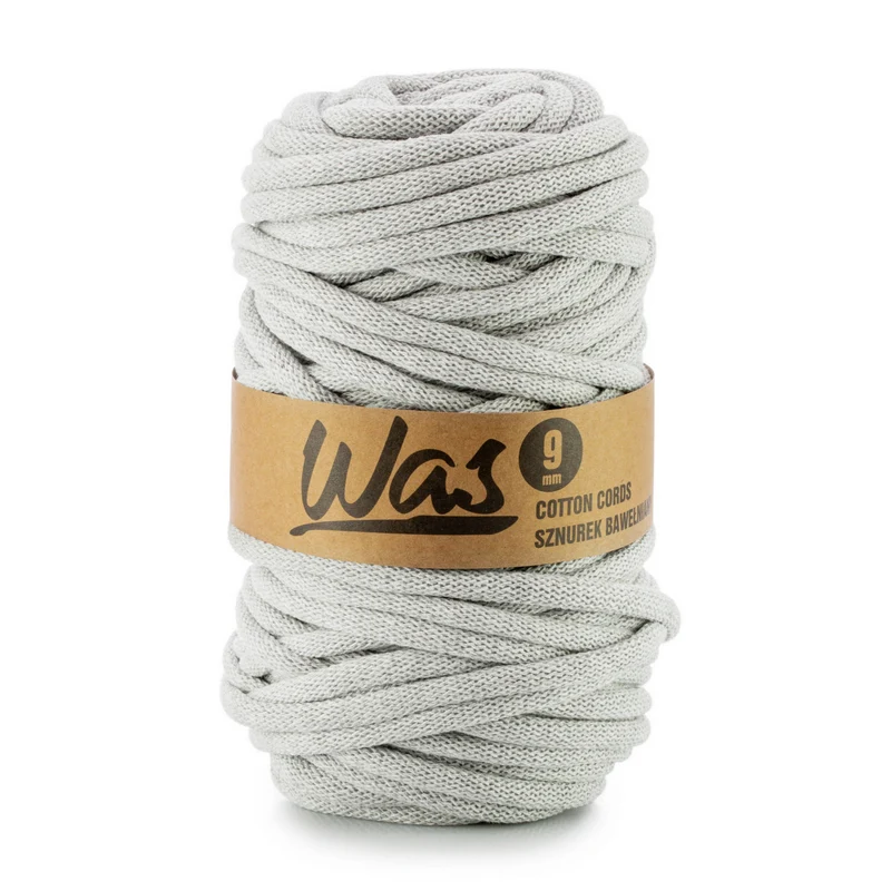 WAS, cordino in cotone con anima in poliestere, intrecciato, 9 mm, 50 m, grigio chiaro