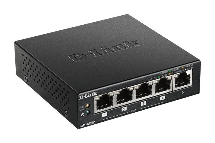 D-Link DGS-1005P/E switch di rete Non gestito Gigabit Ethernet (10/100/1000) Supporto Power over Ethernet (PoE) Nero [DGS-1005P/E]