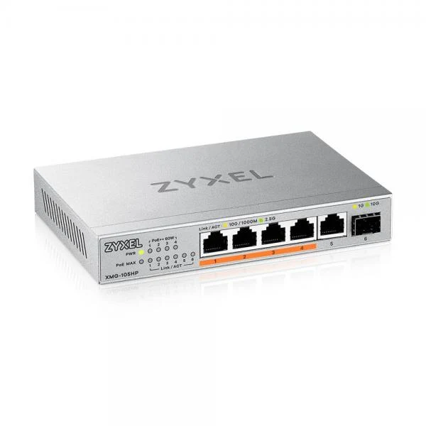 Zyxel 5 Ports MultiGig Unmanaged Desktop Switch - 2,5G + 1 SFP+ - 4 ports - 70W - PoE++ [XMG-105HP-EU0101F]
