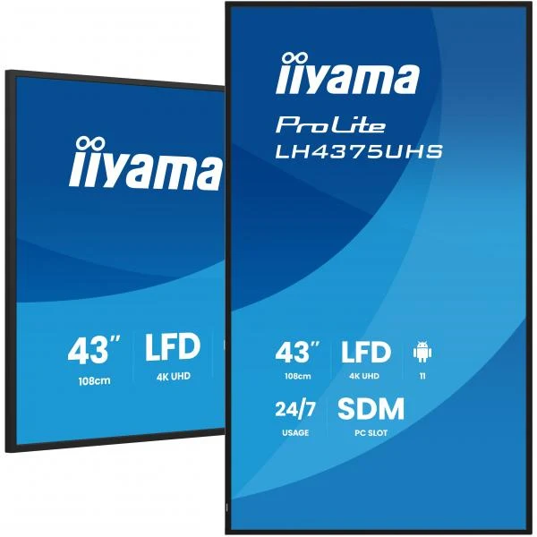 iiyama LH4375UHS-B2AG visualizzatore di messaggi Pannello piatto per segnaletica digitale 108 cm (42.5") LCD Wi-Fi 500 cd/m 4K Ultra HD Nero Processore integrato Android 11 24/7 [LH4375UHS-B2AG]