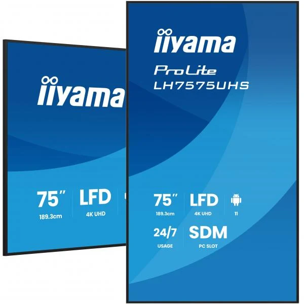 iiyama LH7575UHS-B2AG visualizzatore di messaggi Pannello piatto per segnaletica digitale 190,5 cm (75") LCD Wi-Fi 500 cd/m 4K Ultra HD Nero Processore integrato Android 11 24/7 [LH7575UHS-B2AG]