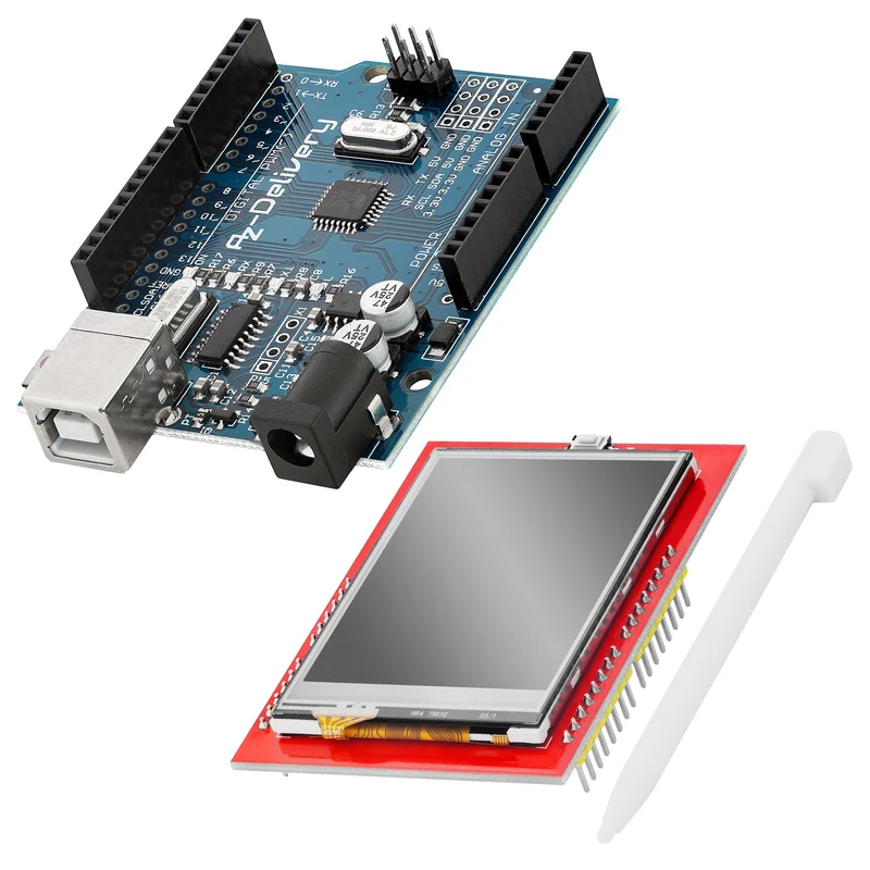 Mikrocontroller AZ-ATmega328-Board mit Touch Display Shield 2,4" TFT LCD
