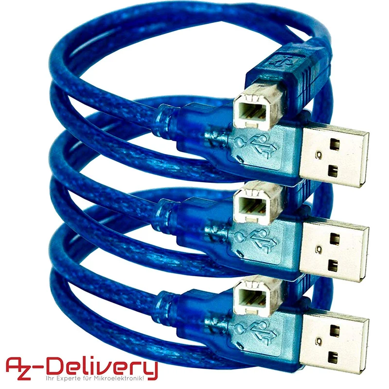 Blaues USB-B auf USB-A Kabel kompatibel mit UNO R3 und Mega 2560 und jeglichen Arduino Entwicklungs-Boards und Mikrocontrollern