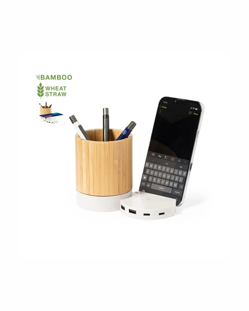 Portapenne con caricatore wireless bambù e fibra di grano 31 20269