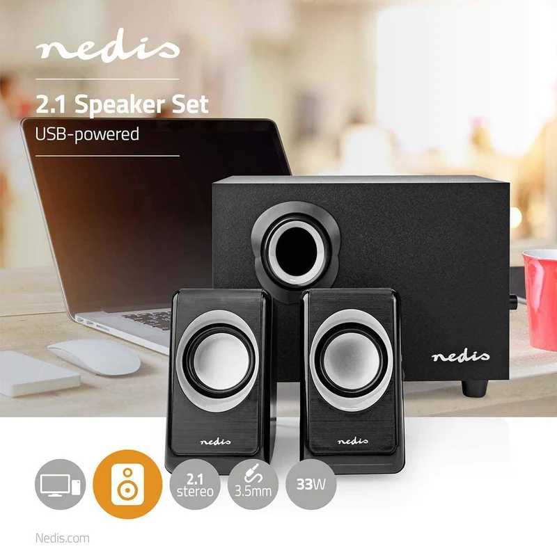 NEDIS Altoparlante per PC - 33 W - Connettore da 3.5 mm - Alimentazione USB - Nero