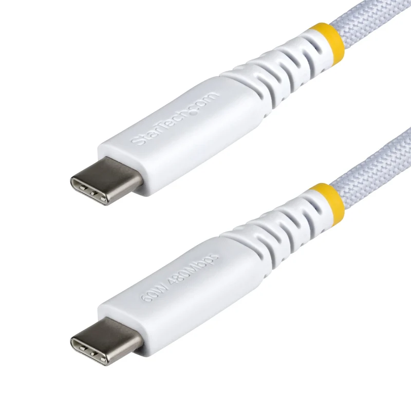 StarTech.com Cavo USB-C da 15cm, 60W (3A) PD, Guaina con Doppio Strato in Nylon Intrecciato, Robusto Cavetto USB 2.0 in TPE per la Ricarica del Laptop, Bianco