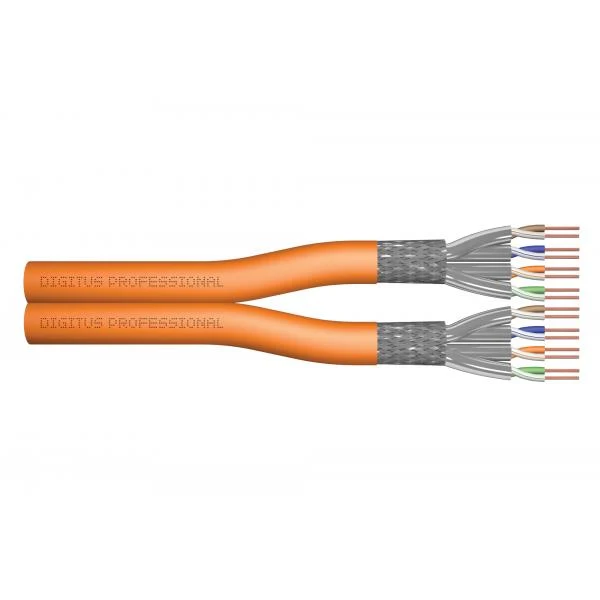 Digitus CAT 7 S-FTP installation cable - 1200 MHz Dca (EN 50575) - AWG 23/1 - 100 m drum - sx - duplex -orange [DK-1743-VH-D-1]